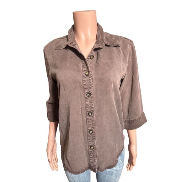 Bundle 2 Women 3/4 sleeve tencel button-down evergreen and walnut shirts M - Picture 6 of 12